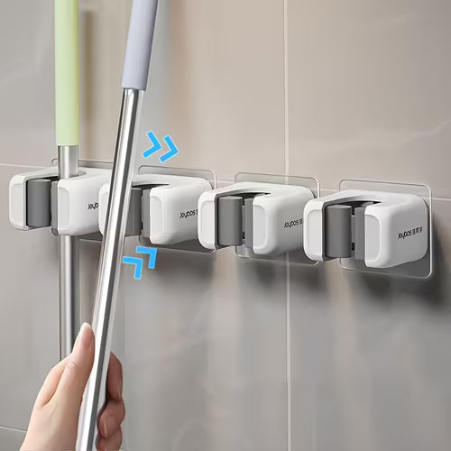 4pcs Wall-Mounted Mop & Broom Holder with