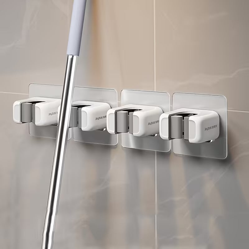 4pcs Wall-Mounted Mop & Broom Holder with