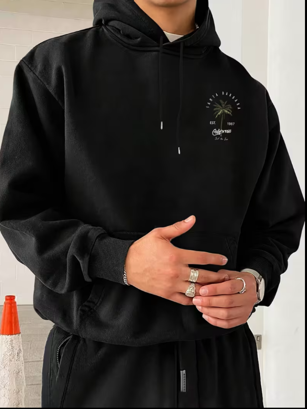Men's Autumn And Winter Hoodie with Palm Tree Print