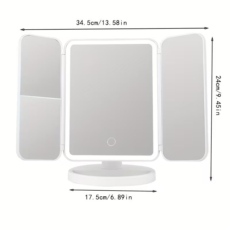 1pc Tri-Fold LED Makeup Mirror with Light
