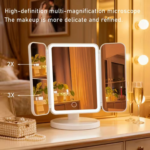 1pc Tri-Fold LED Makeup Mirror with Light