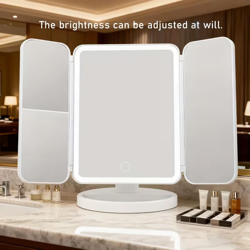 1pc Tri-Fold LED Makeup Mirror with Light