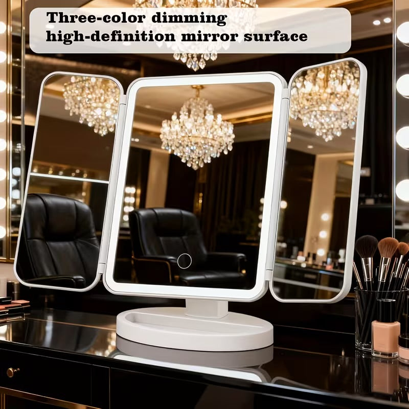 1pc Tri-Fold LED Makeup Mirror with Light