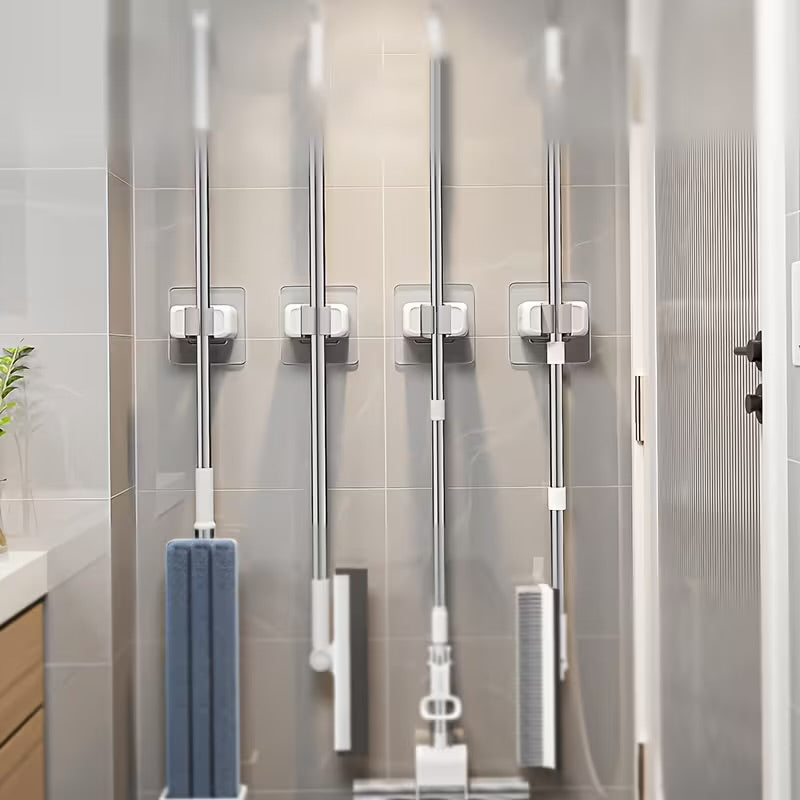 4pcs Wall-Mounted Mop & Broom Holder with