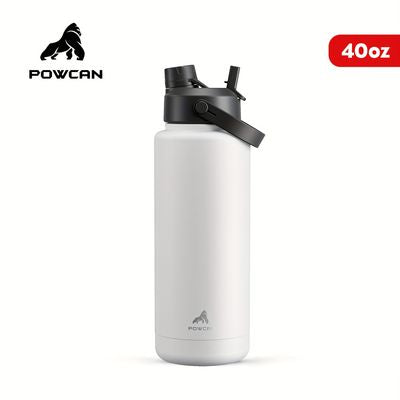 POWCAN 40Oz Insulated Water Bottle with 2-In-1 Straw