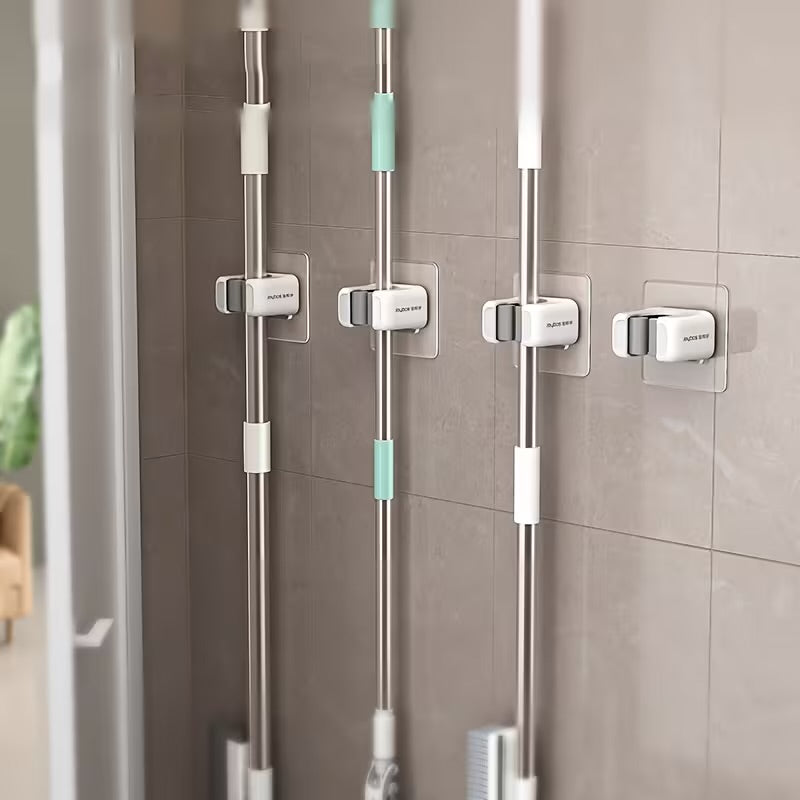 4pcs Wall-Mounted Mop & Broom Holder with