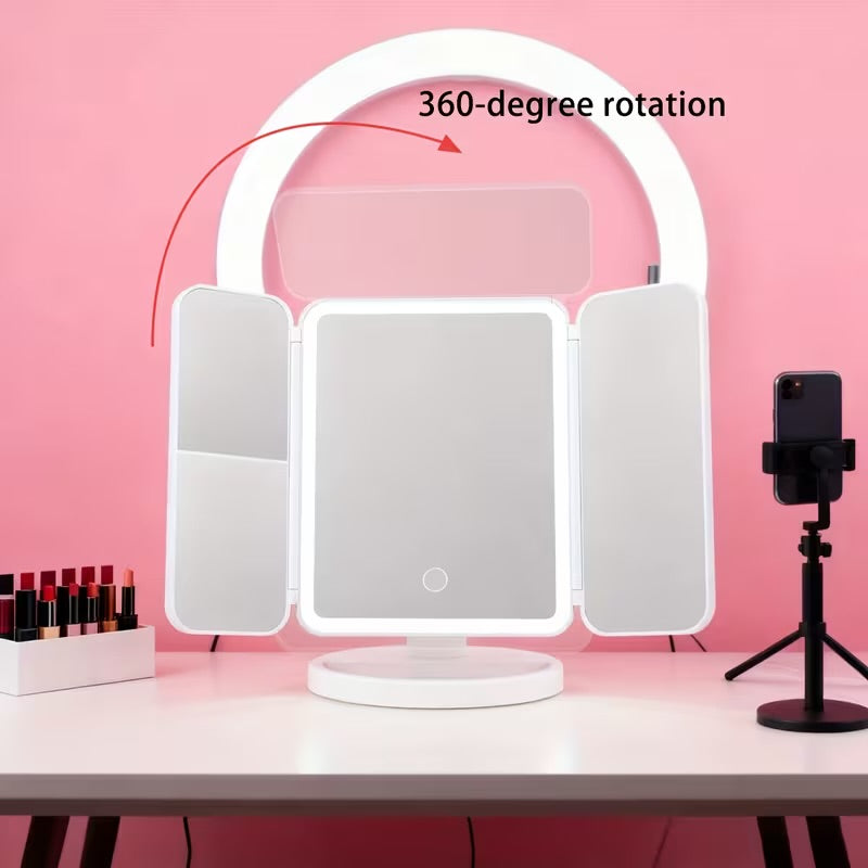 1pc Tri-Fold LED Makeup Mirror with Light